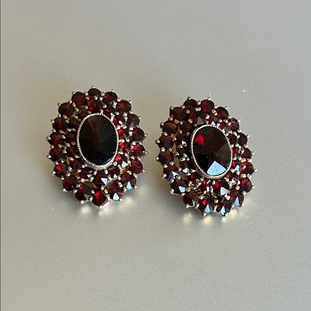 Bohemian Garnet Clip Earrings Germany